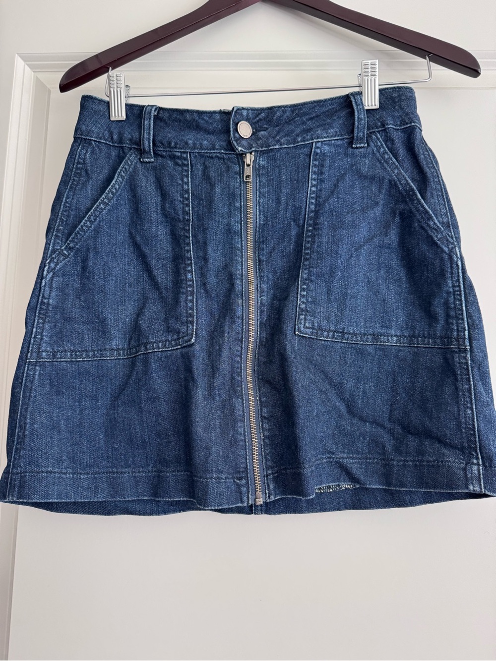 Just Black Dark Blue Denim Front-Zip Mini Skirt